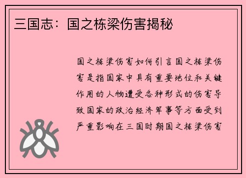 三国志：国之栋梁伤害揭秘